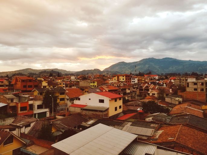 El Batán neighborhood of Cuenca, Ecuador at sunset